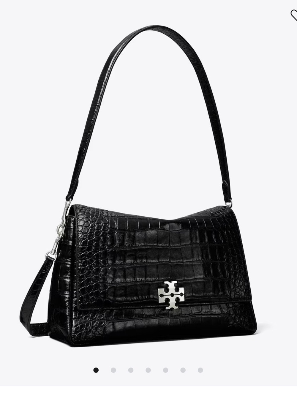 Tory Burch Charlie Black Croc-Embossed Leather Shoulder Bag with Silver Logo